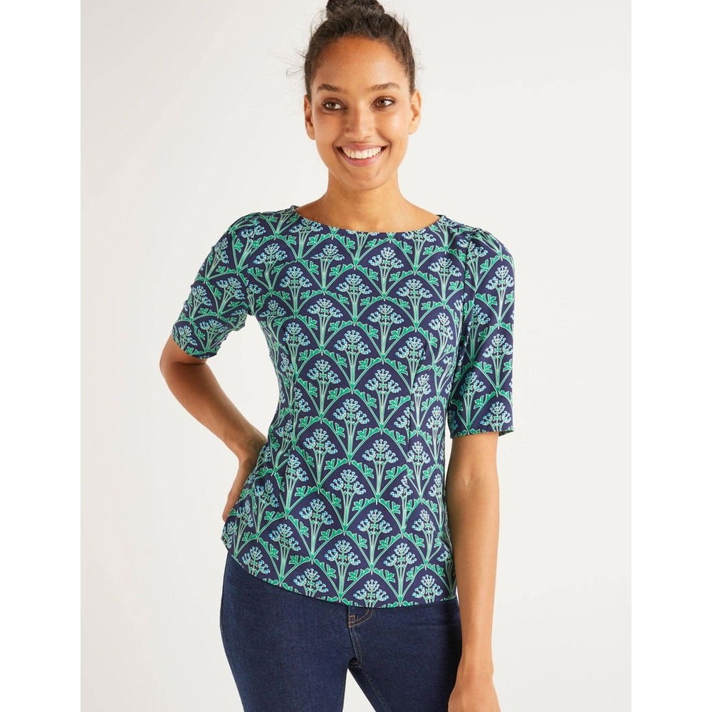 Boden Annie Print Boat Neck Blouse office top US 12